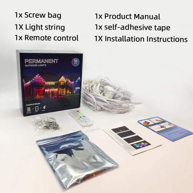 1 Pack Permanent DIY Outdoor Light That Can Be Controlled by App/Voice/Remote. RGB Smart Eaves Light, IP67 Waterproof. Suitable for Year-Round Outdoor Lighting on House Roofs. Can Be Used for Christmas, Holidays, Etc, 30 Leds, 15 Meters, LED Lights