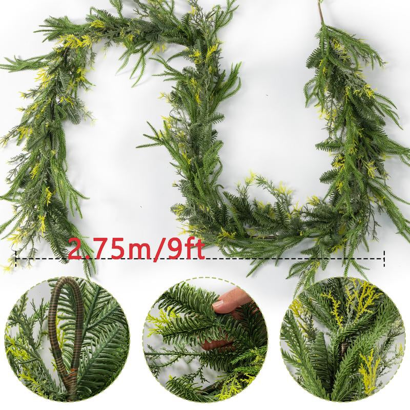 Clylaloor 6FT/9FT/14 Artificial Norfolk Pine Garlands, Real Touch Winter Pine Garland, Green Artificial Greenery Garland for Table, Mantle, Wall, Indoor, Outdoor Christmas Decorations