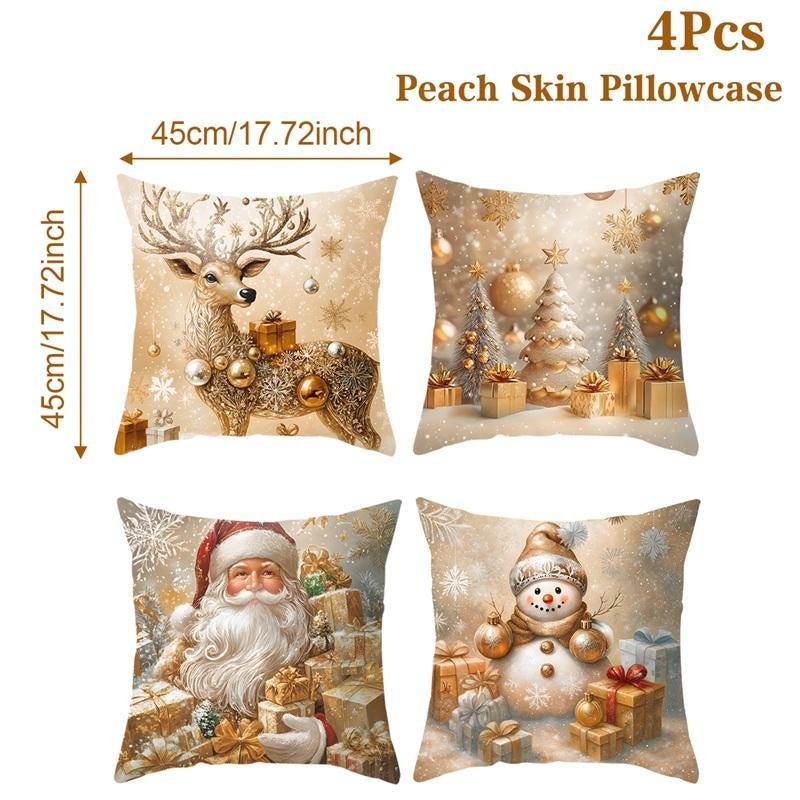 4Pcs Set of 18X18 Inch Christmas Throw Pillow Covers, Winter Holiday Cushion Case Decoration, Snowman&Christmas Tree Designs, Zipperclosure,Linen,Merry Christmas Decor 2025 for Home, Couch, Sofa, Living Room – No Inserts Included