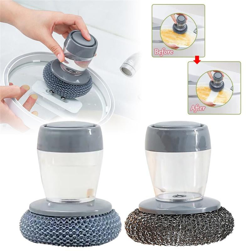 Kitchen Soap Dispensing Palm Brush Cleaner Push-Type Brush Kitchen Detergent Tools Cleaning Scrubber Cleaning Pet