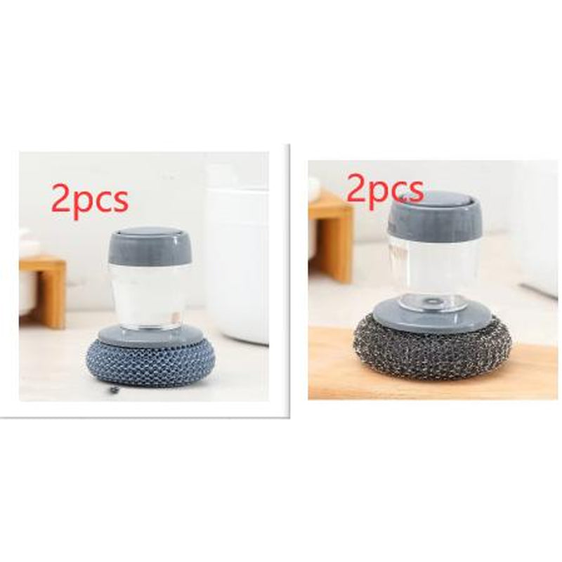 Kitchen Soap Dispensing Palm Brush Cleaner Push-Type Brush Kitchen Detergent Tools Cleaning Scrubber Cleaning Pet