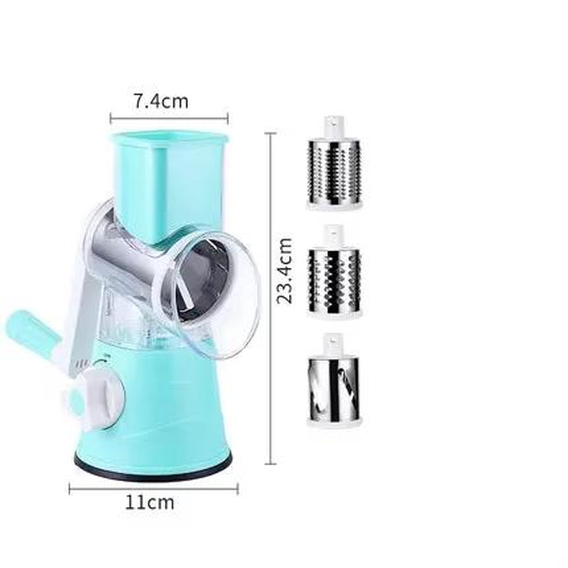 3-In-1 Manual Rotary Cheese Grater for Vegetable Cutter Potato Slicer Multifunctional Vegetable Chopper with 3 Replaceable Blade Kitchen Utensils