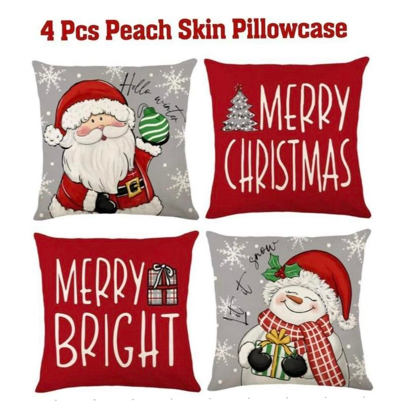 4Pcs Set of 18X18 Inch Christmas Throw Pillow Covers, Winter Holiday Cushion Case Decoration, Snowman&Christmas Tree Designs, Zipperclosure,Linen,Merry Christmas Decor 2025 for Home, Couch, Sofa, Living Room – No Inserts Included