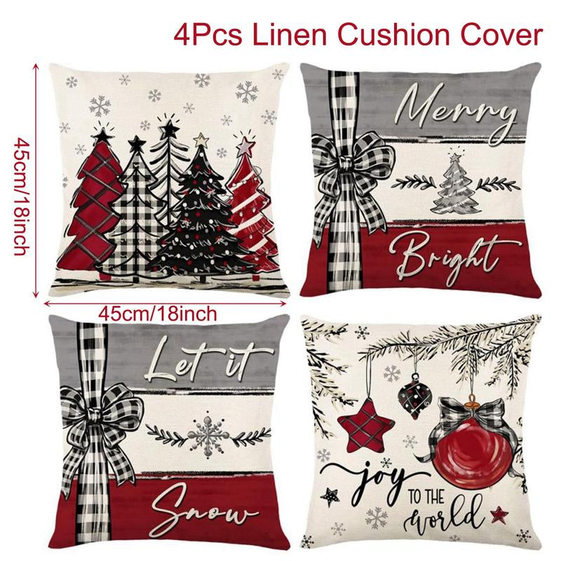 4Pcs Set of 18X18 Inch Christmas Throw Pillow Covers, Winter Holiday Cushion Case Decoration, Snowman&Christmas Tree Designs, Zipperclosure,Linen,Merry Christmas Decor 2025 for Home, Couch, Sofa, Living Room – No Inserts Included
